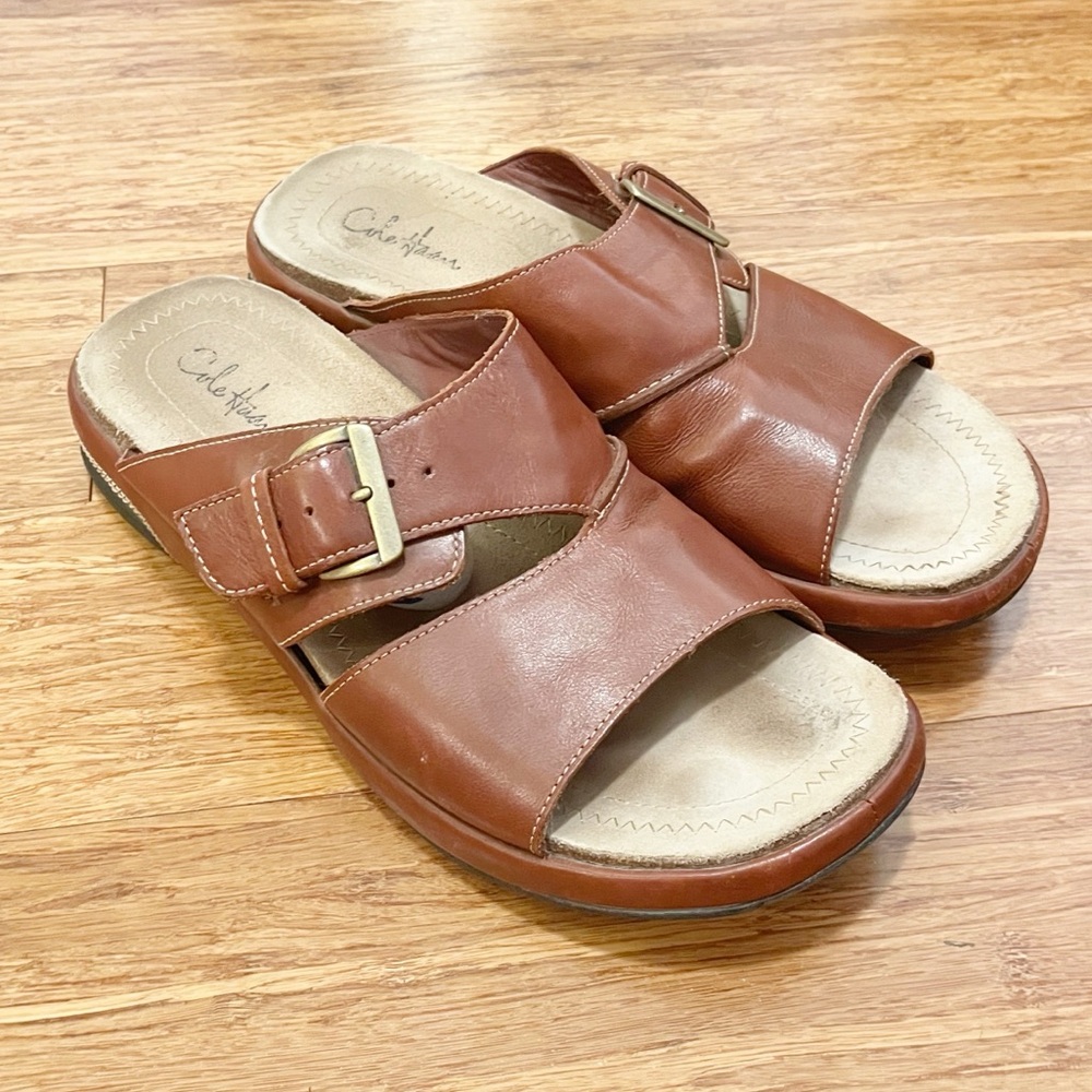 Cole Haan Cognac Brown Leather Slide Mules with Buckle. Size Men's 12M